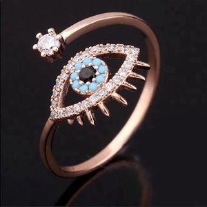 Rose gold adjustable Evil eye Hamsa midi ring NWT